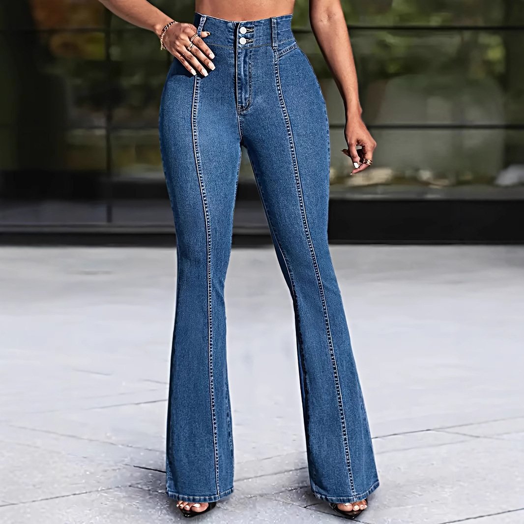 Jean évasé taille moyenne élastique