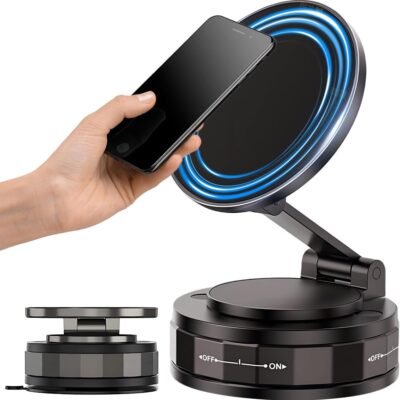 Support téléphone voiture magnétique 360°, pliable et universel, compatible tous smartphones.