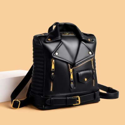 Veste en cuir souple texturée Sac à dos tendance