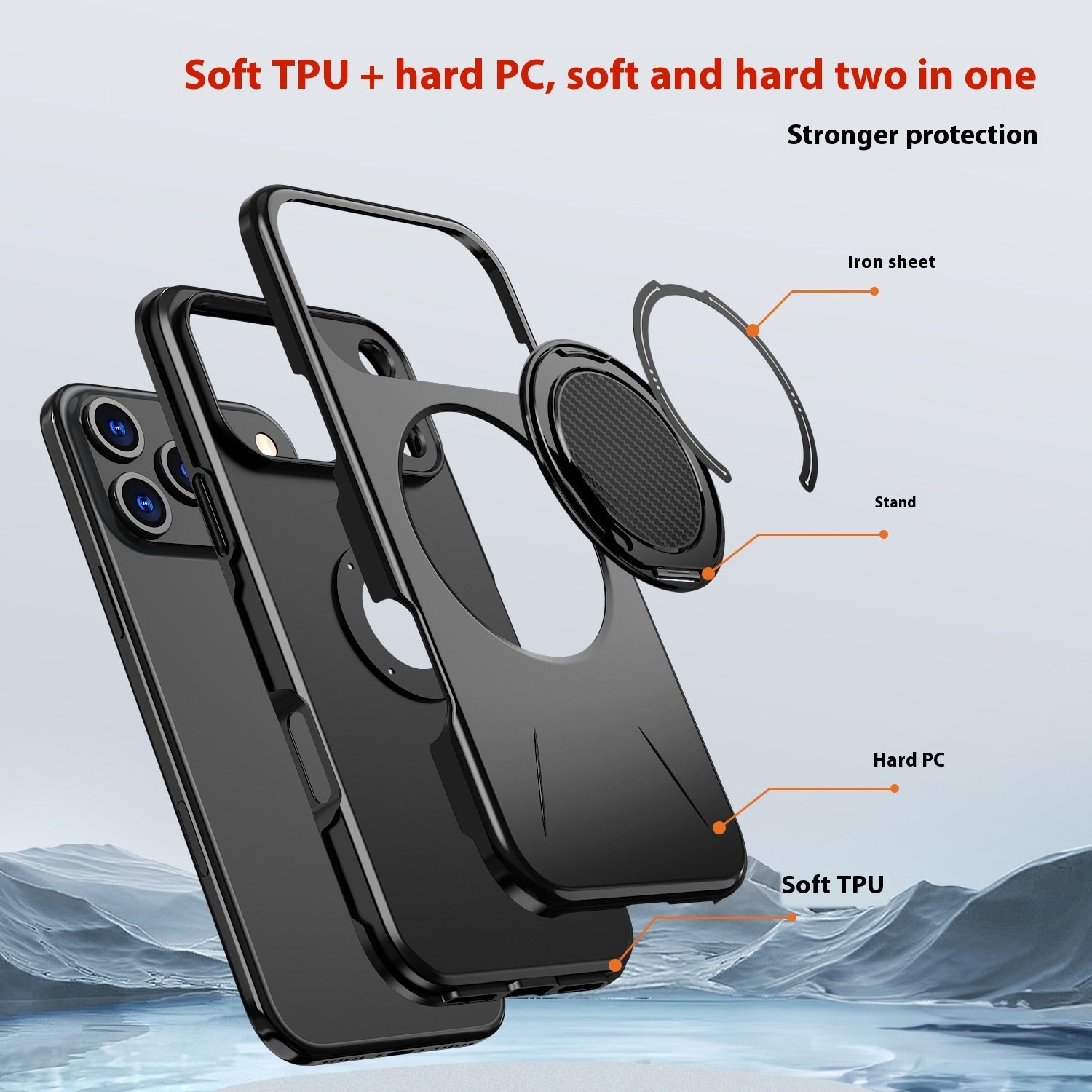 Suitable For 17Pro Phone Case Rotating Damping Magnetic Bracket Two-in-one – Image 4